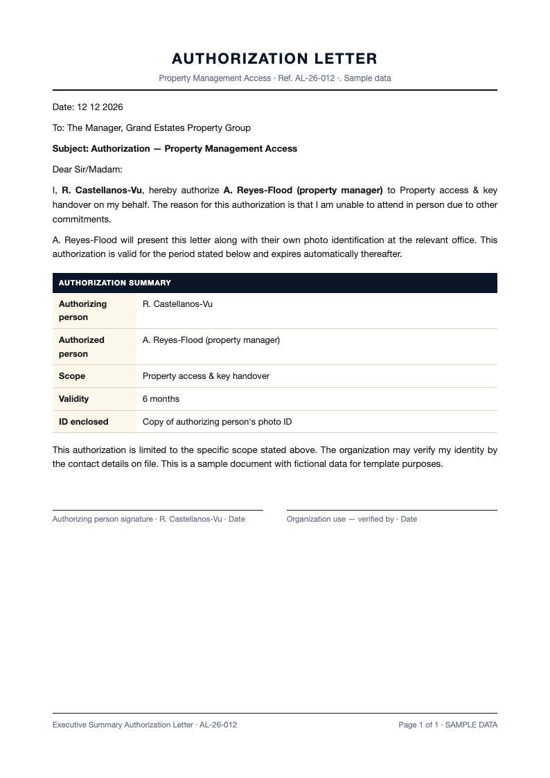 Executive summary authorization letter